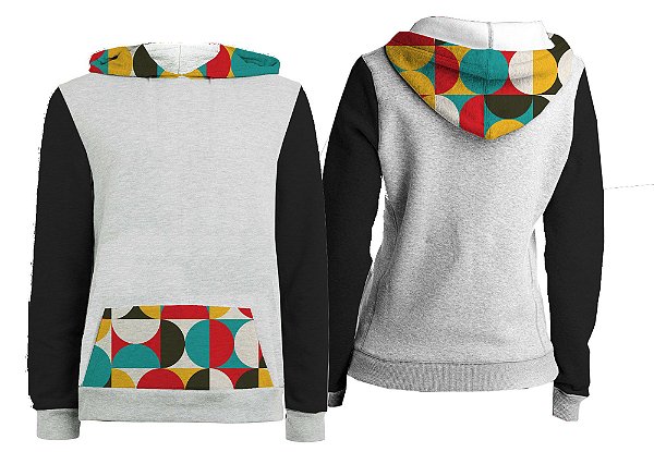 Casaco Canguru - Capuz e Bolsos Estampados. Mosaico