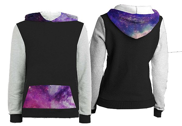 Casaco Canguru - Capuz e Bolsos Estampados. Galáxia