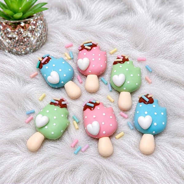 Aplique de Picolé em Biscuit Colorido para Artesanato e Lembrancinhas