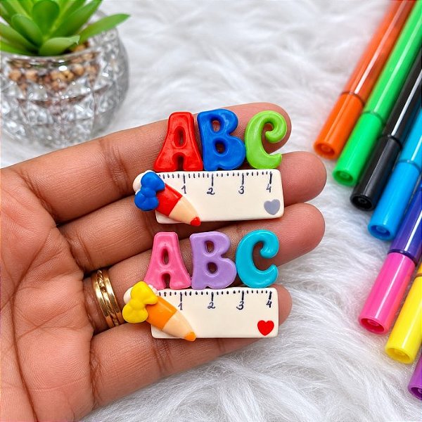 Aplique Escolar ABC de Biscuit com Régua e Lápis – Enfeite Escolar
