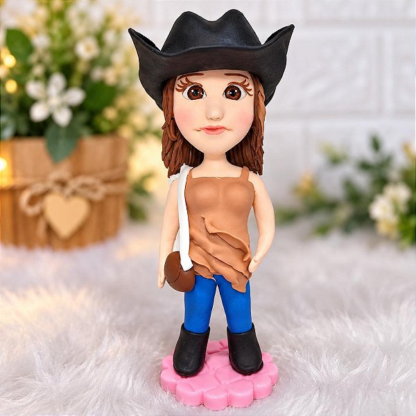 Boneca Cowgirl de Biscuit para Topo de Bolo Country