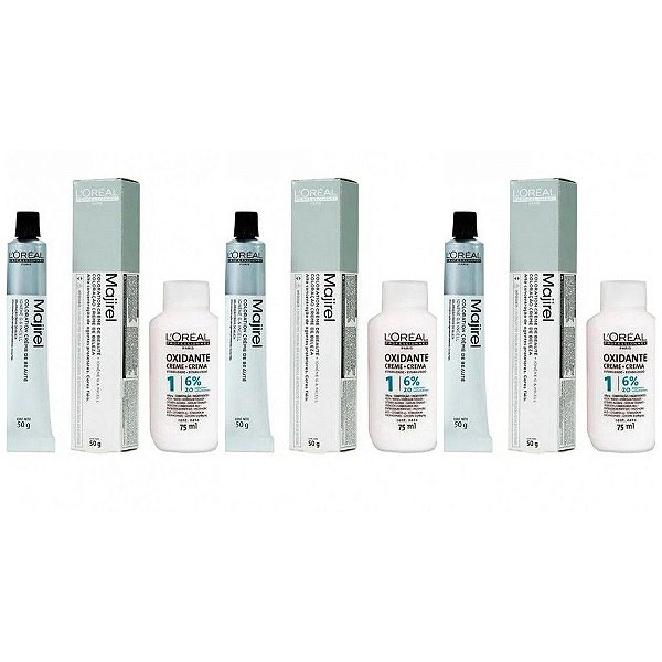 Kit 3 Tintura Majirel Loreal 6 Louro Escuro + 3 Oxigenadas 75ml 20 Volumes