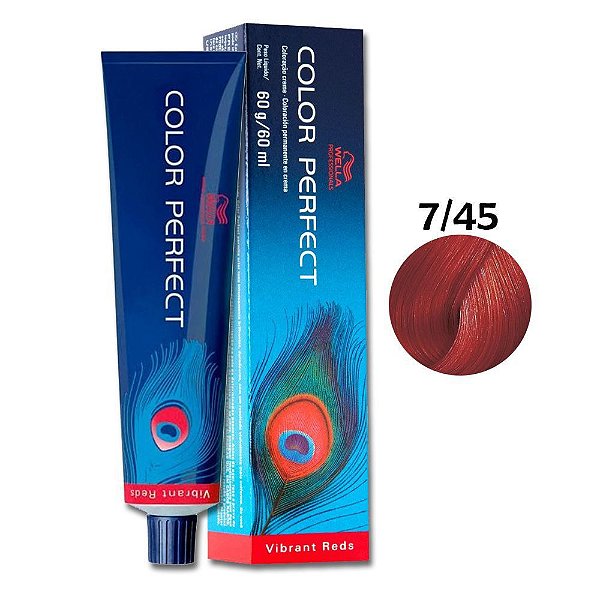 Coloração Wella Color Perfect 7/45 Louro Médio Vermelho Acaju