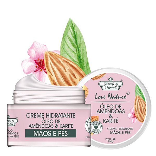 Creme Hidratante Mãos E Pés Amêndoas E Karité Love Nature® Flores & Vegetais 250g