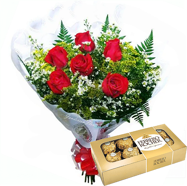 119 - Buquê 6 rosas + Ferrero rocher