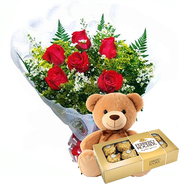 A66 - Buquê + pelucia + Ferrero rocher