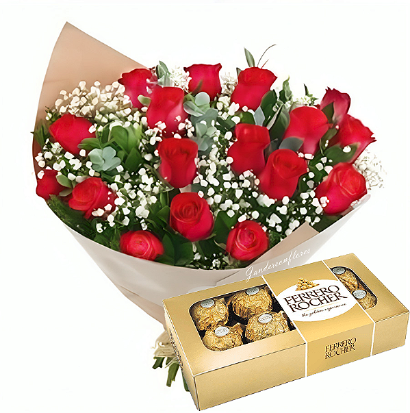 175 - Buquê 12 rosas + Ferrero rocher