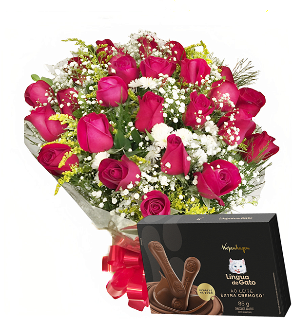 177 - Buquê 24 rosas + Língua de gato