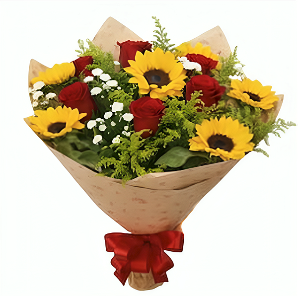 153 - Buquê rosas e girassóis