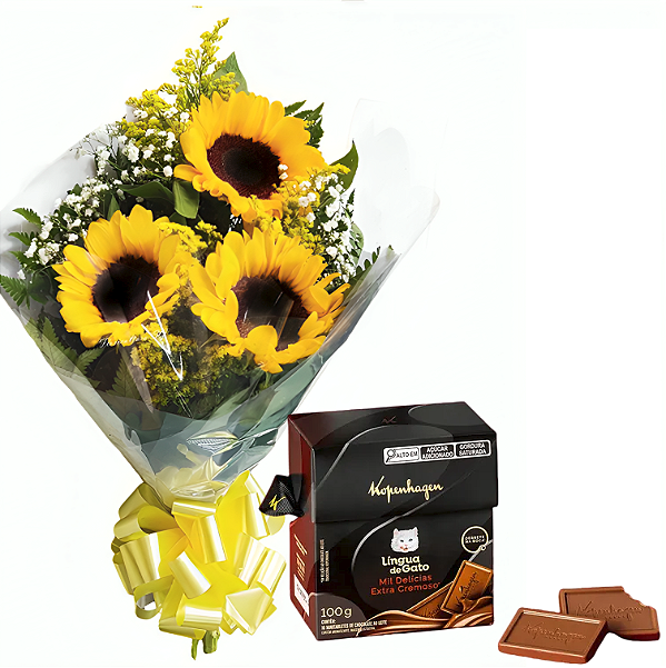 062 - Arranjo 3 girassois + Chocolate
