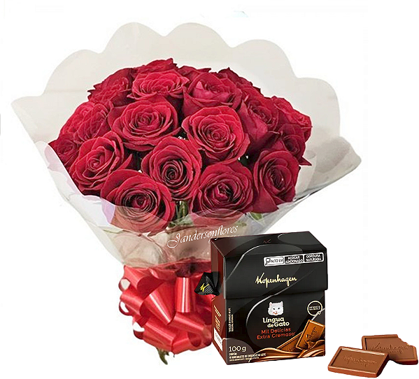 155 - Buquê 12 rosas + Língua de gato