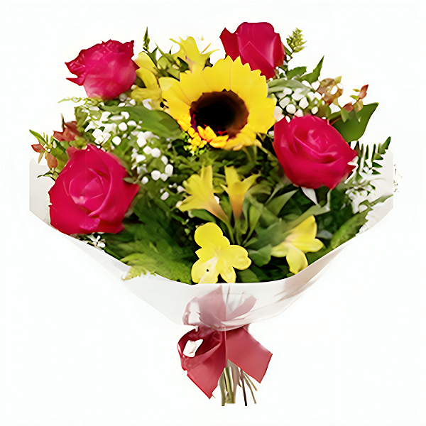 126 - Buquê rosas e girassol