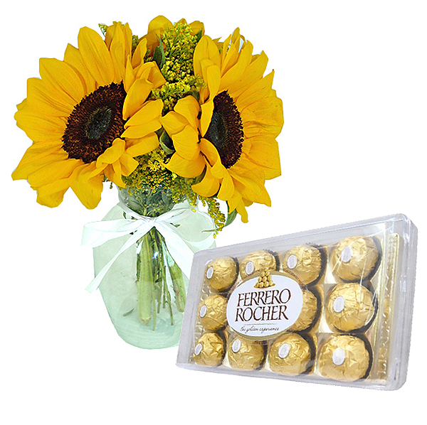 1039 - Girassol no jarro e ferrero rocher