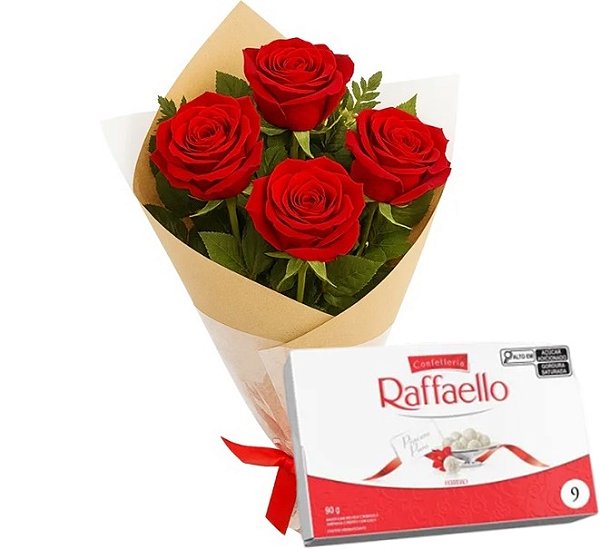 1036 - Arranjo 4 rosas e Raffaello