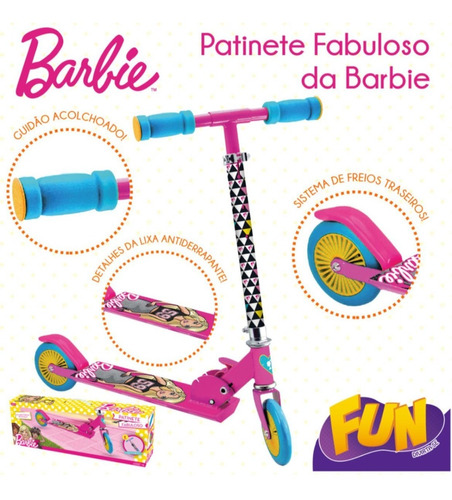 Patinete Fabuloso Dobrável Magico Da Barbie Com 2 Rodas