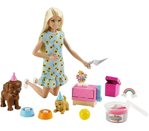 Boneca Barbie Loira Festa D Aniversario Pet C/ Massinha 2021