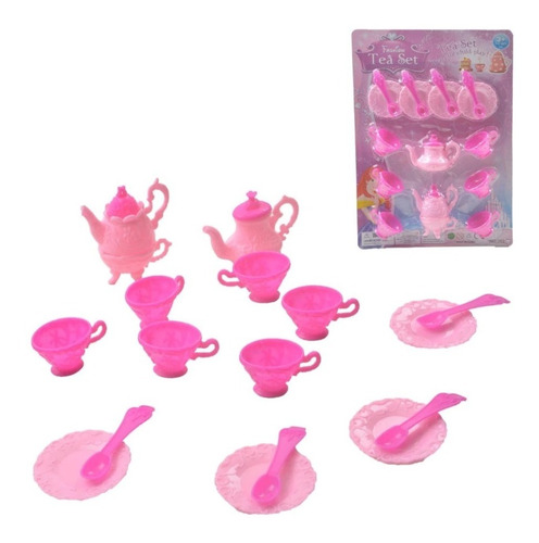 Kit Mini Cozinhahora Do Chá Brinquedo Com 16 Peças Rosa
