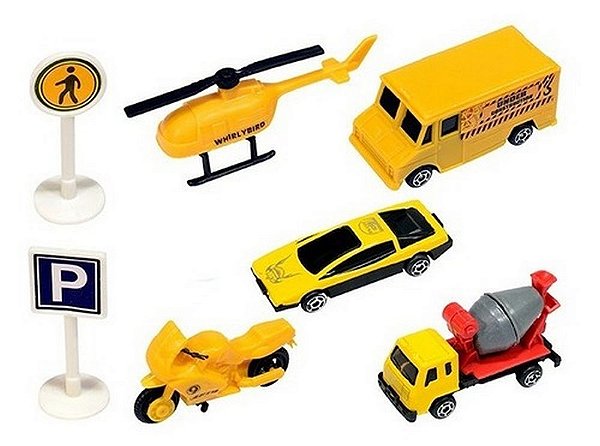 Brinquedo Miniatura Coleção Com 7 Mini Veículos - Art Brink Amarelo
