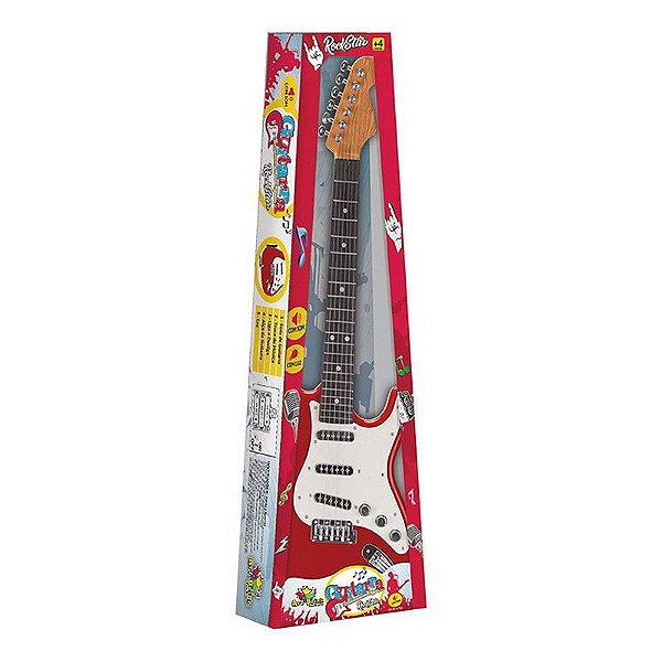 Guitarra Classica Musical Rockstar Com Som E Luz Brinquedo Vermelho