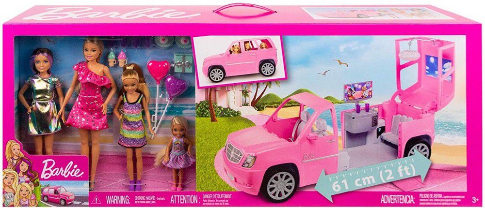 Boneca Barbie Veiculo Transformável Limousine Com 4 Bonecas