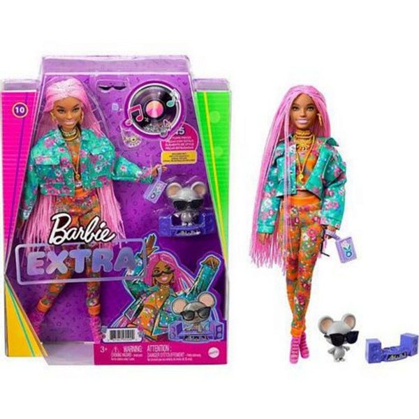 Boneca Barbie Extra Morena Com Tranças Rosas Com Pet Luxo