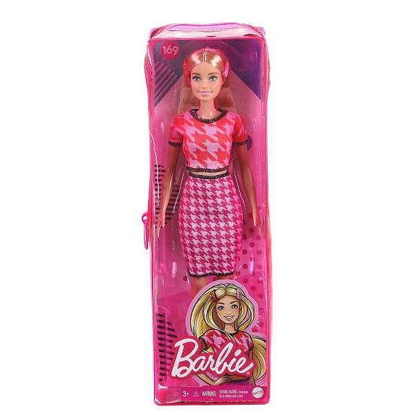 Boneca Barbie Fashionistas Conjunto Rosa Loira Cabelo Grande