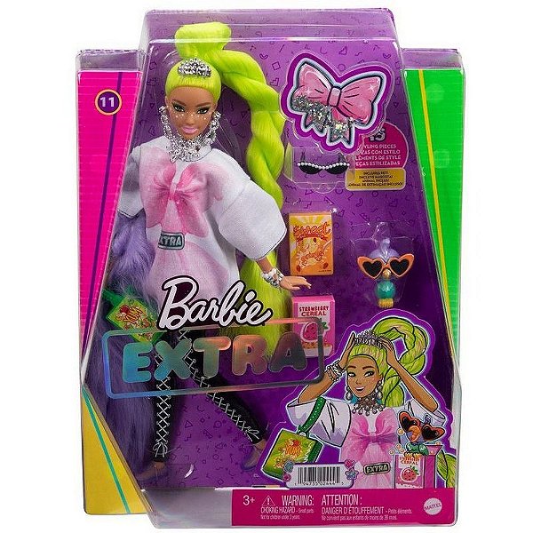 Boneca Barbie Extra Com Cabelo Verde Neon Morena Ed 2022
