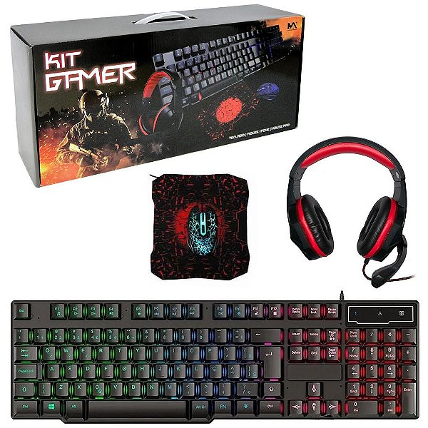 Kit Gamer Teclado + Mouse + Headset + Mouse Pad