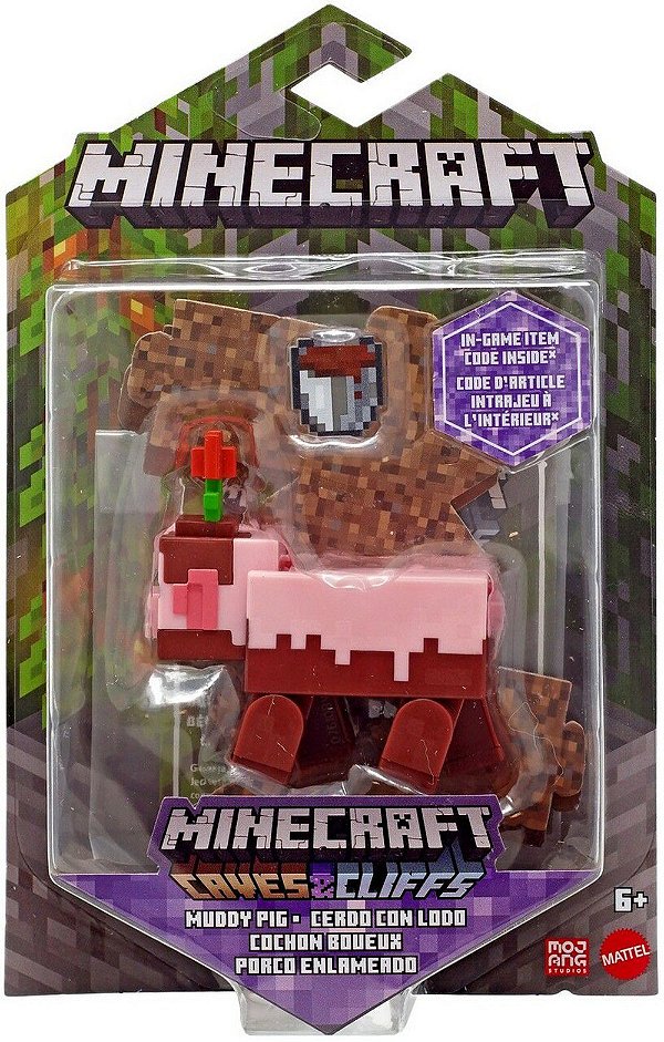 Boneco Minecraft Caves E Cliffs - Porco Com Acessórios