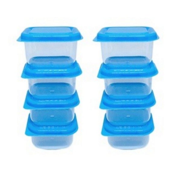 Conjunto De 8 Mini Pote Porta Papinha De Plástico Com Tampa Azul