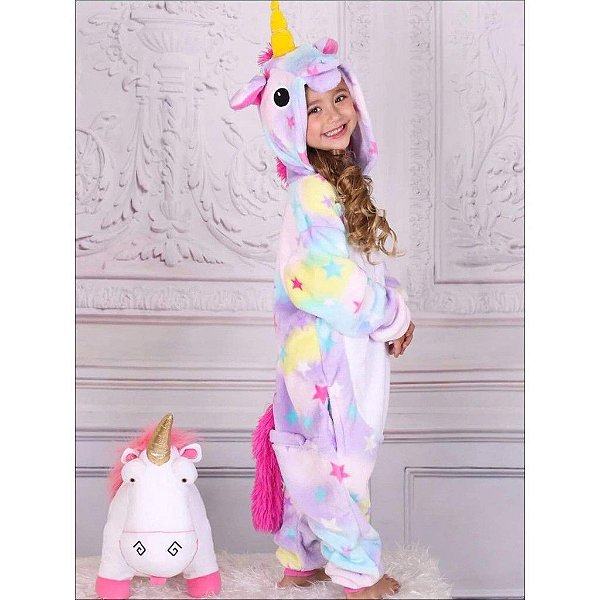 Pijama De Unicórnio Infanti Macacão Kigurumi Rainbow Capuz PP