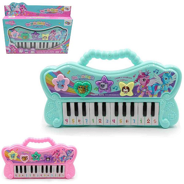 Teclado Unicórnio Piano Pianinho Musical Infantil Com Luz Azul