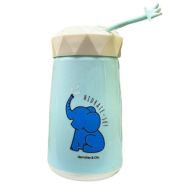 Garrafa De Vidro Revestido De Plastico Elefante Tampa Rosca Azul