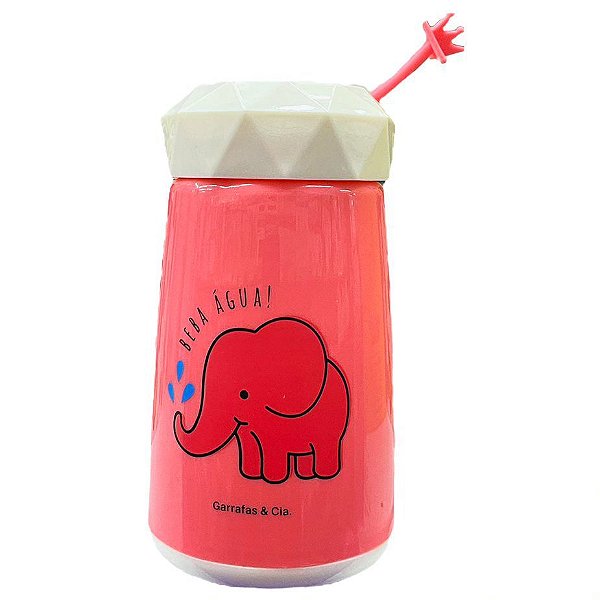 Garrafa De Vidro Revestido De Plastico Elefante Tampa Rosca Vermelho
