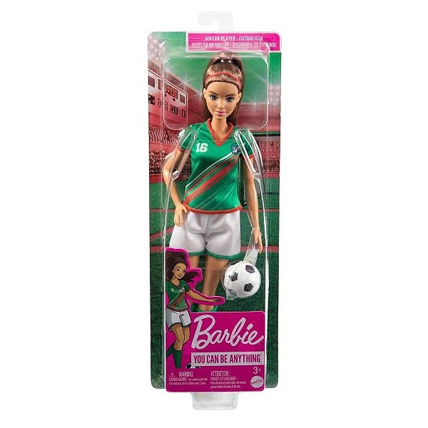 Boneca Barbie Jogadora De Futebol 30cm Camiseta Verde