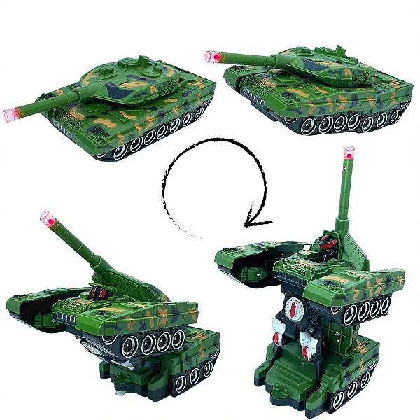 Carro Carrinho Tank De Guerra Militar - 2 Em 1 - Ser Transforma Em Robo Autobot - De controle Remoto - Com Sons E Luzes De 30 CM De Altura Verde Escur