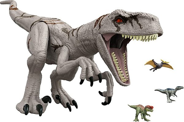 Boneco Dinossauro Jurassic World Atrociraptor - Colossal Gigante 93cm + 20  mini dinossauros