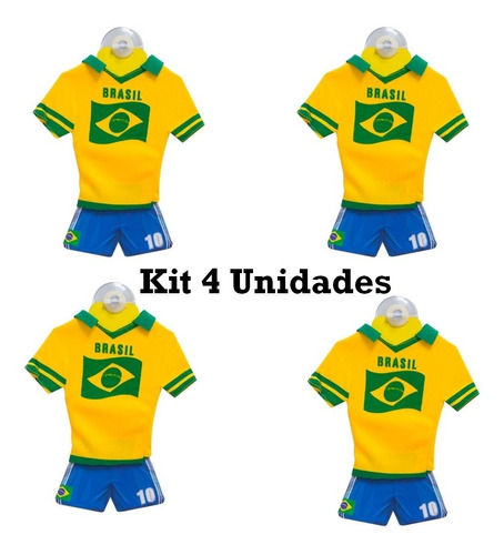 Kit 4 Mini Uniforme Do Brasil Camisa Brasil Com Ventosa