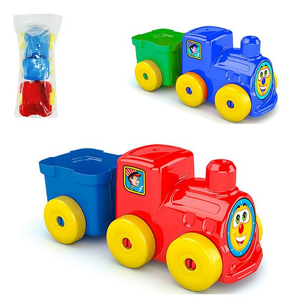 Trem Trenzinho Colorido Com Vagão Infantil Pilha Com Trilhos