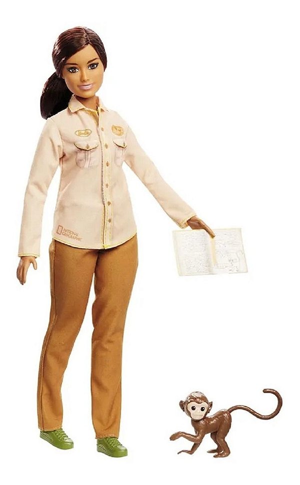 Boneca Barbie National  Geographic Conservacionista + Pet Macaquinho