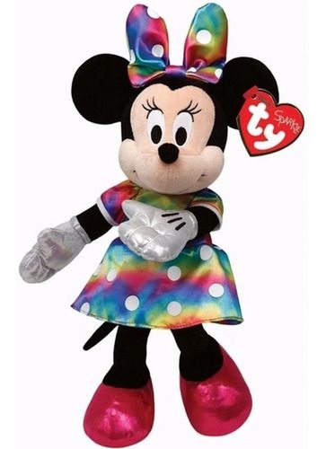 Pelúcia Minnie Mouse Vestido Rainbow Ty Beanie 15cm