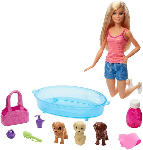 Boneca Barbie E Pets Cuidando De Cachorrinhos - Com Piscina