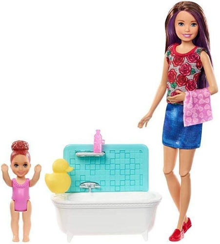 Boneca Barbie Skipper Hora Do Banho Banheira Babysitter