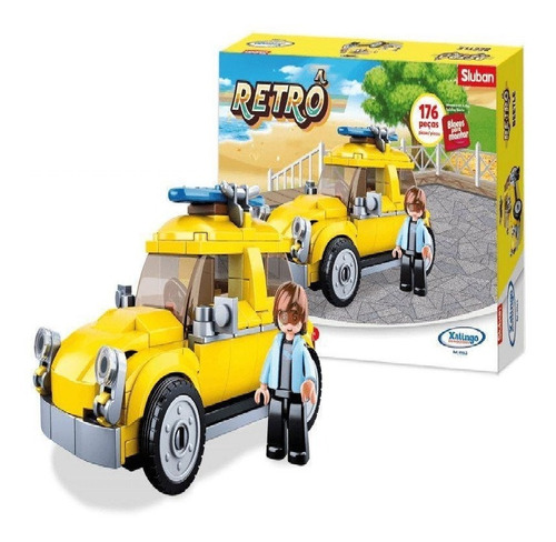 Bloco De Montar Retrô Mini Carro 176 Peças - Beetle Amarelo