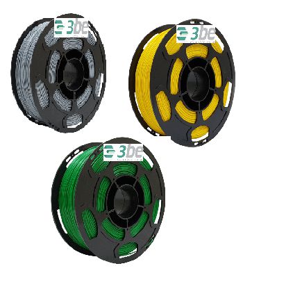 Combo com 03 filamentos PLA (cores cinza, verde e amarelo) 1,75mm