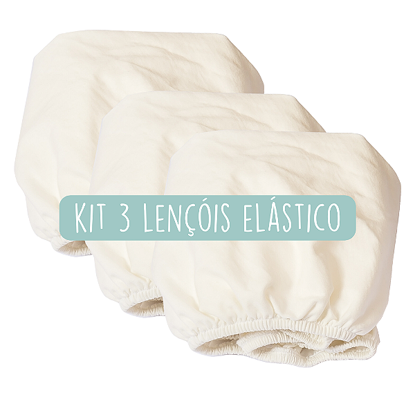 kit 3 Lençóis elástico moises algodão orgânico off white