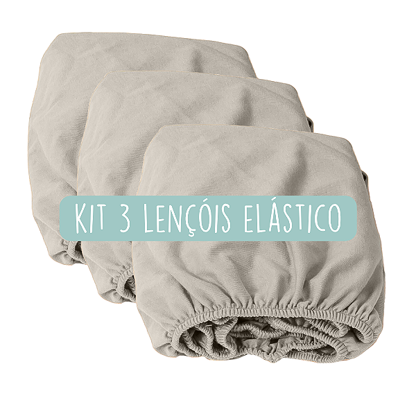 kit 3 Lençóis elástico moises algodão orgânico bege salvia