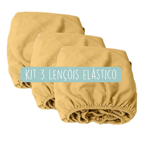 kit 3 Lençóis elástico moises algodão orgânico castanha cúrcuma