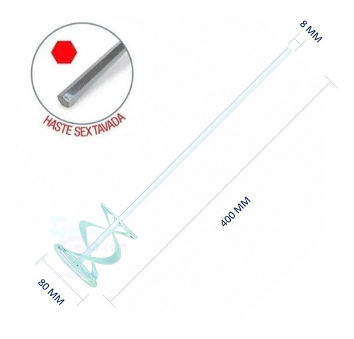 Misturador Para Tintas, Gesso 80x400 Mm Haste De 8 Mm 848449