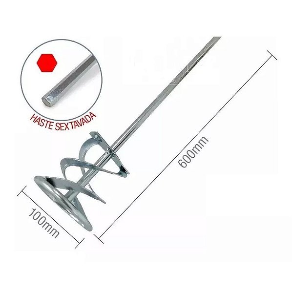 Misturador de tintas e argamassa para furadeira 100 x 600 mm - 848459